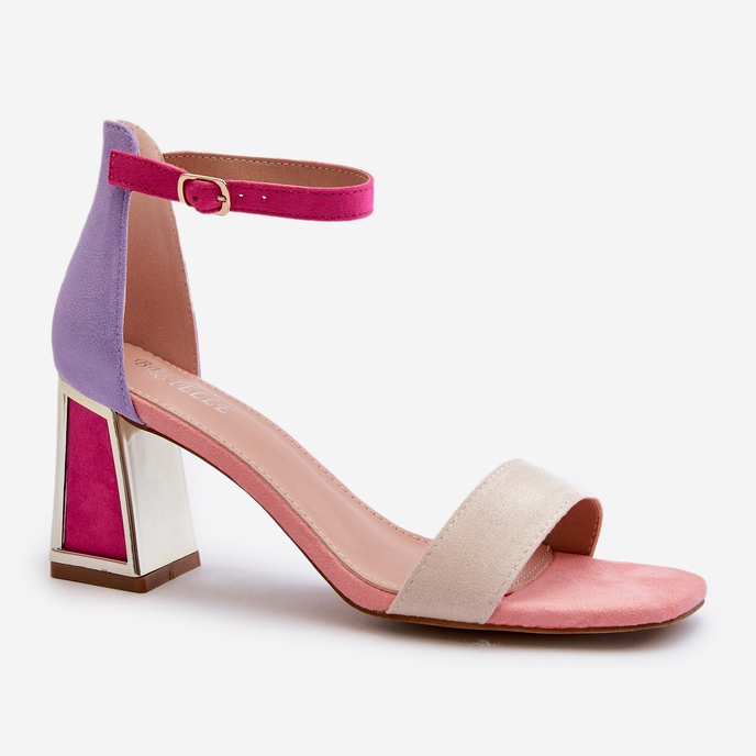 Sandali in camoscio con tacco alto, Pink Pholia multicolore 2