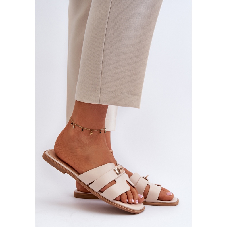 Infradito Piatti Da Donna Con Decorazione, Beige Kavinia 2