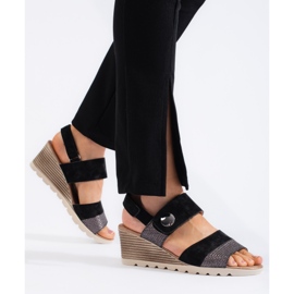 Sandali con zeppa da donna con velcro nero 1