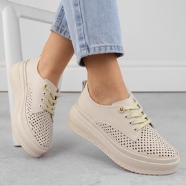 Scarpe da donna in pelle traforata con plateau, beige Artiker 54C1707 1