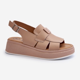 Sandali da donna in pelle con plateau e zeppa, Vivitellia beige scuro 1