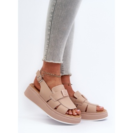 Sandali da donna in pelle con plateau e zeppa, Vivitellia beige scuro 2