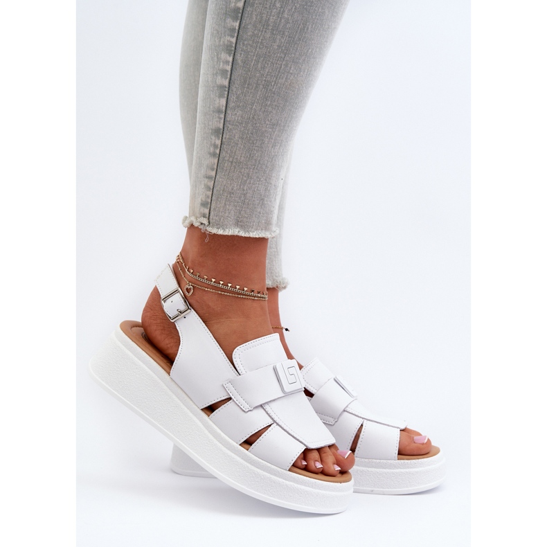 Sandali Vivitellia In Pelle Bianca Da Donna Con Plateau E Zeppa bianco 2