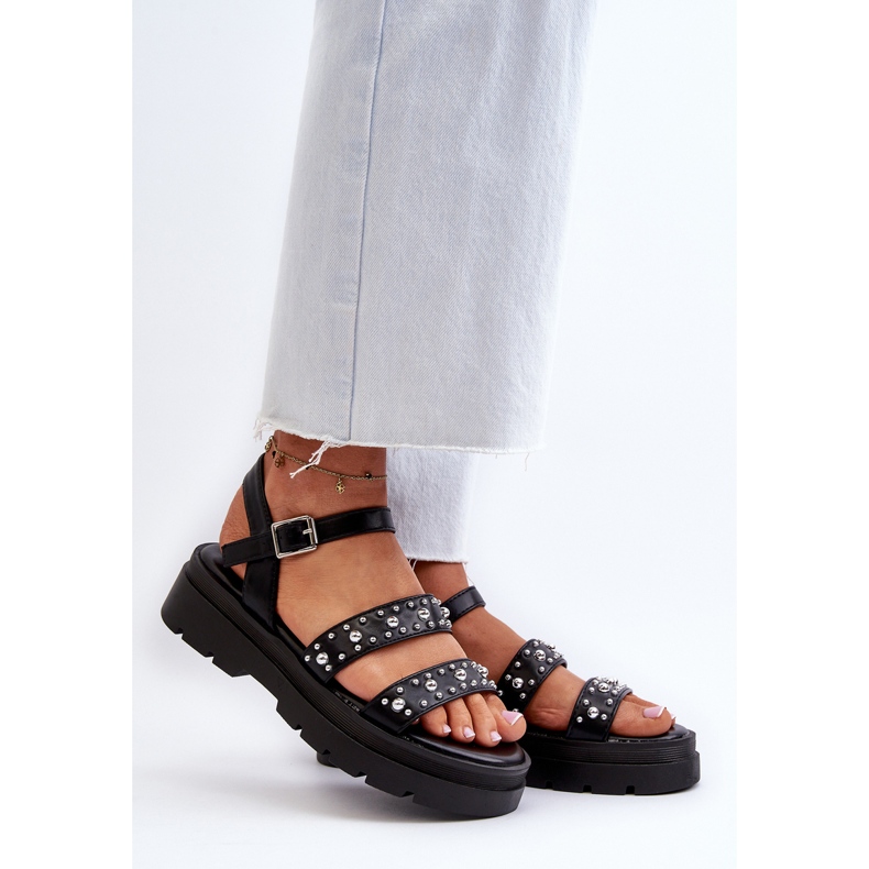 Sandali Decorati da Donna Eco Pelle Nero Arcida 2