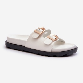 Infradito da donna in ecopelle con fibbie, Bianco Valmira 1