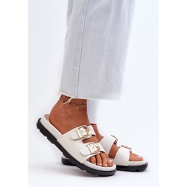 Infradito da donna in ecopelle con fibbie, Bianco Valmira 2