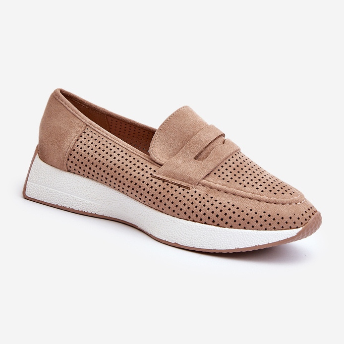 Mocassini con plateau beige in pelle scamosciata ecologica da donna di Inesqua 1