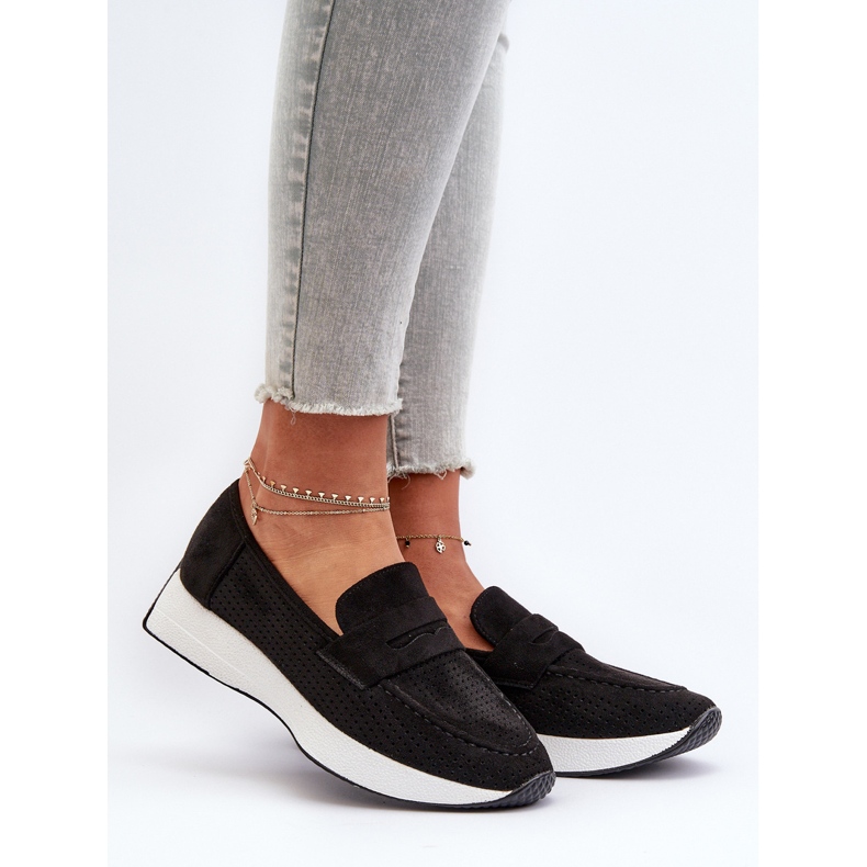 Mocassini Da Donna Sul Plateau Eco Camoscio Nero Inesqua 2