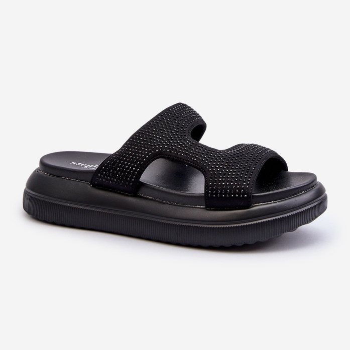 Infradito decorate da donna nere Jestella su piattaforma nero 1