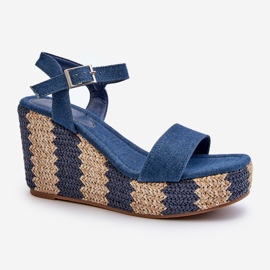 Sandali da donna con zeppa in denim con treccia, Reviala blu 2