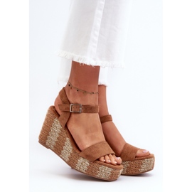 Sandali Con Zeppa Da Donna Con Reviala Cammello Intrecciato marrone 2