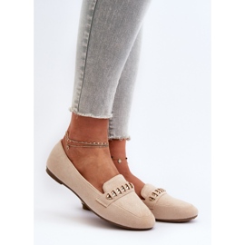 Mocassini Lucidi da Donna Con Catena, Aredilla Beige 2