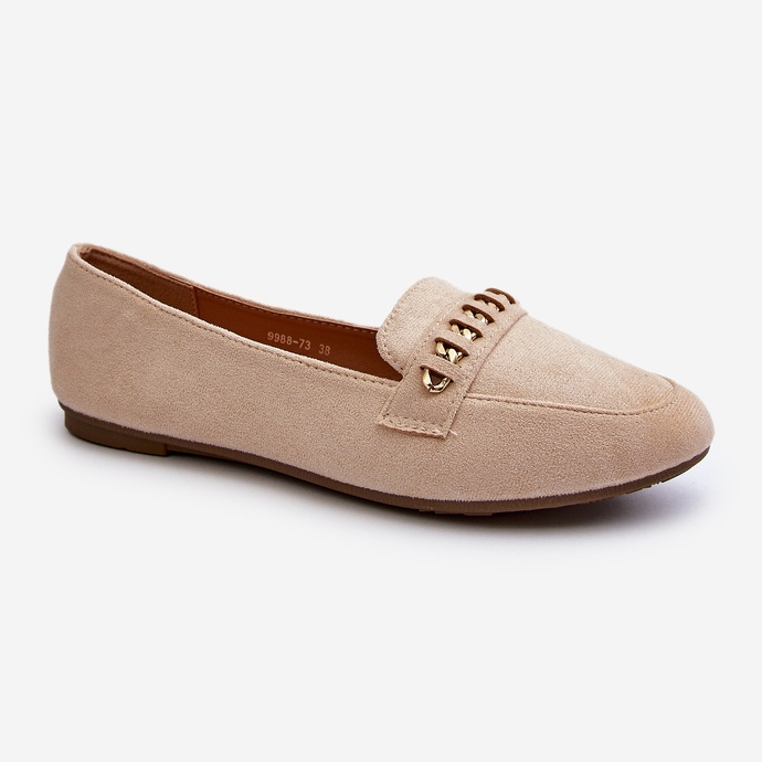 Mocassini Lucidi da Donna Con Catena, Aredilla Beige 1