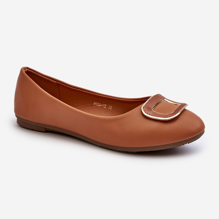 Ballerine Enicoria in ecopelle cammello con decorazione marrone 1