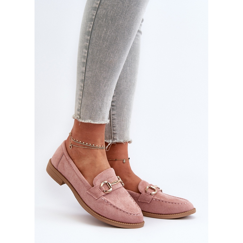 Mocassini Tacco Piatto Da Donna Con Decoro Aviole Rosa 2