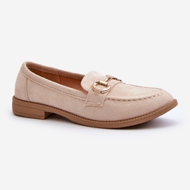 Mocassini Tacco Piatto Da Donna Con Decoro Aviole Beige 2