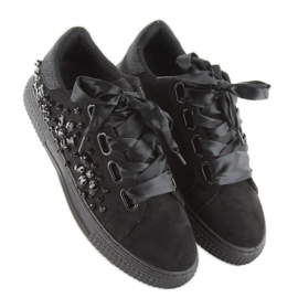 Sneakers in raso 16-535 Lacci neri nero 1