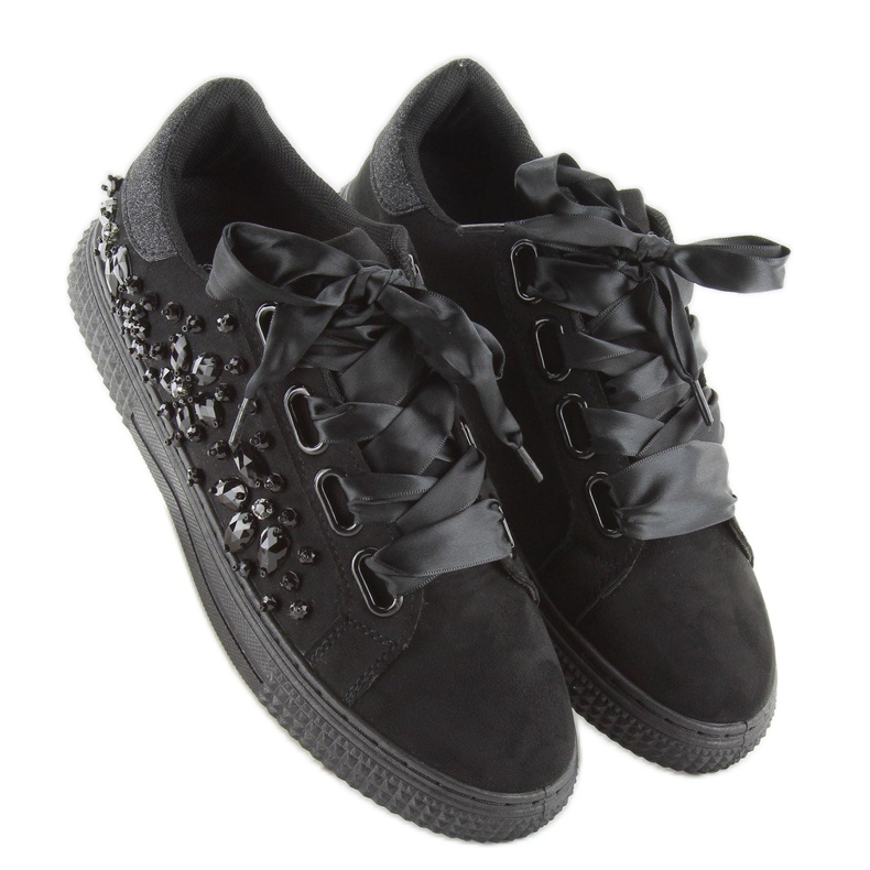 Sneakers in raso 16-535 Lacci neri nero 1