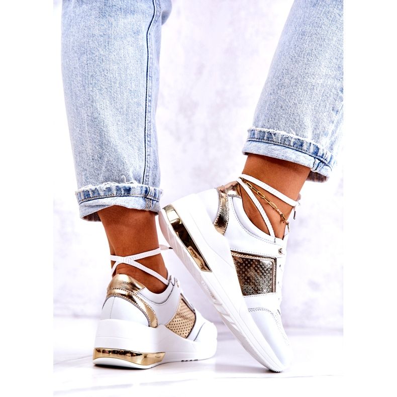 S.Barski Scarpe Sportive In Pelle Da Donna Su Un Larson Bianco Con Zeppa bianca 4