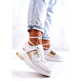 S.Barski Scarpe Sportive In Pelle Da Donna Su Un Larson Bianco Con Zeppa bianca 3