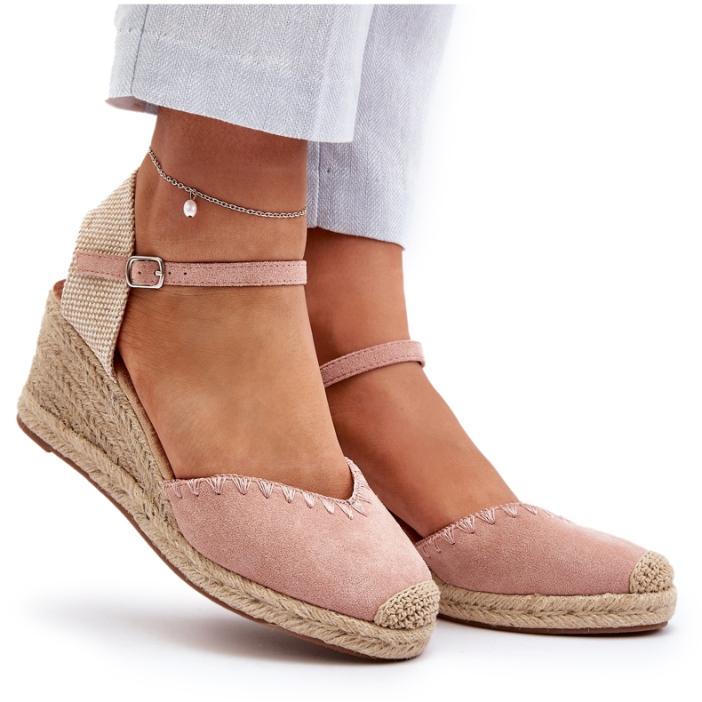 Joia Sandali con zeppa espadrillas in pelle scamosciata con treccia, rosa 4