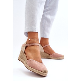 Joia Sandali con zeppa espadrillas in pelle scamosciata con treccia, rosa 1