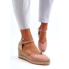 Joia Sandali con zeppa espadrillas in pelle scamosciata con treccia, rosa 2