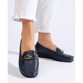 Mocassini da donna blu navy con zeppa bassa 1