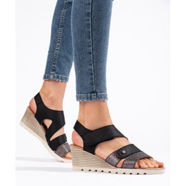 Sandali con zeppa da donna con velcro nero 1