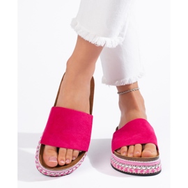Ciabatte con plateau in camoscio fucsia rosa 1