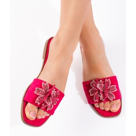 Infradito da donna fucsia con decorazione rosa 1