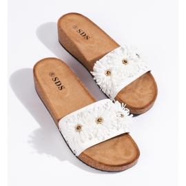Ciabatte da donna in camoscio con fiori, colore bianco 1