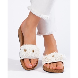 Ciabatte da donna in camoscio con fiori, colore bianco 2