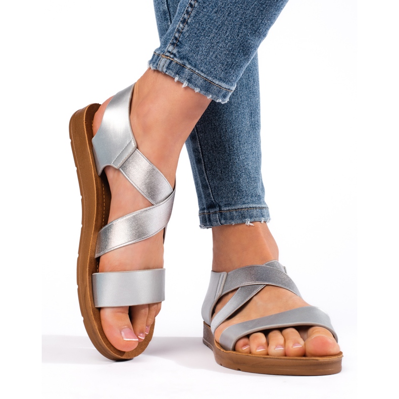 Sandali slip-on da donna color argento 2