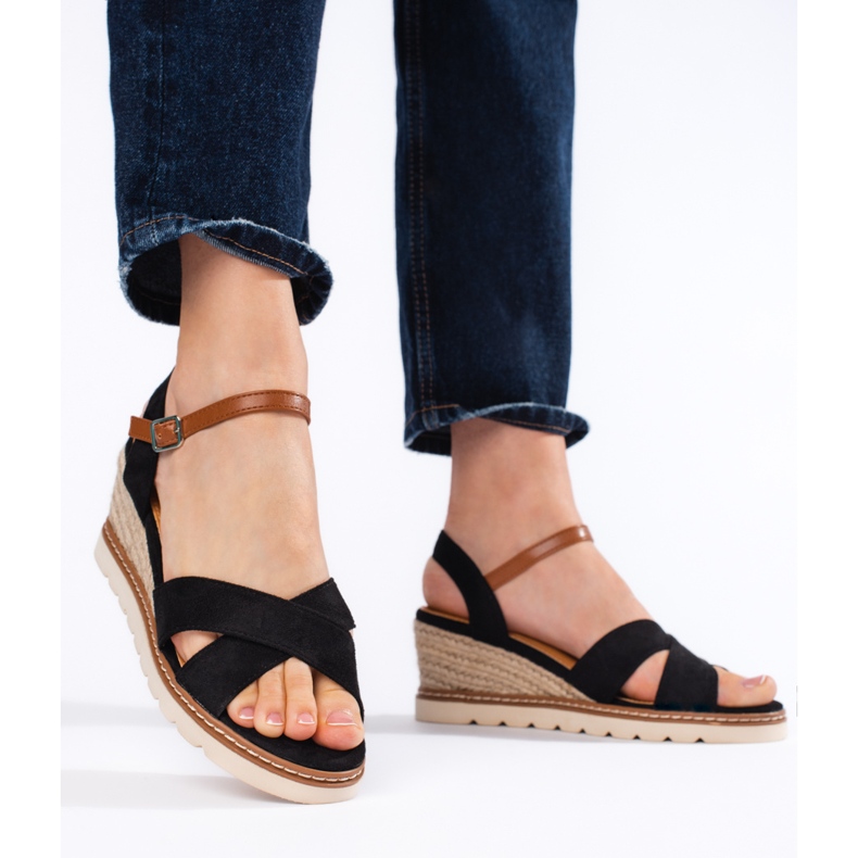 Sandali con zeppa neri da donna nero 2