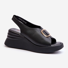 Sandali Con Zeppa Da Donna In Pelle Con Decorazione, Salvania Nero 1