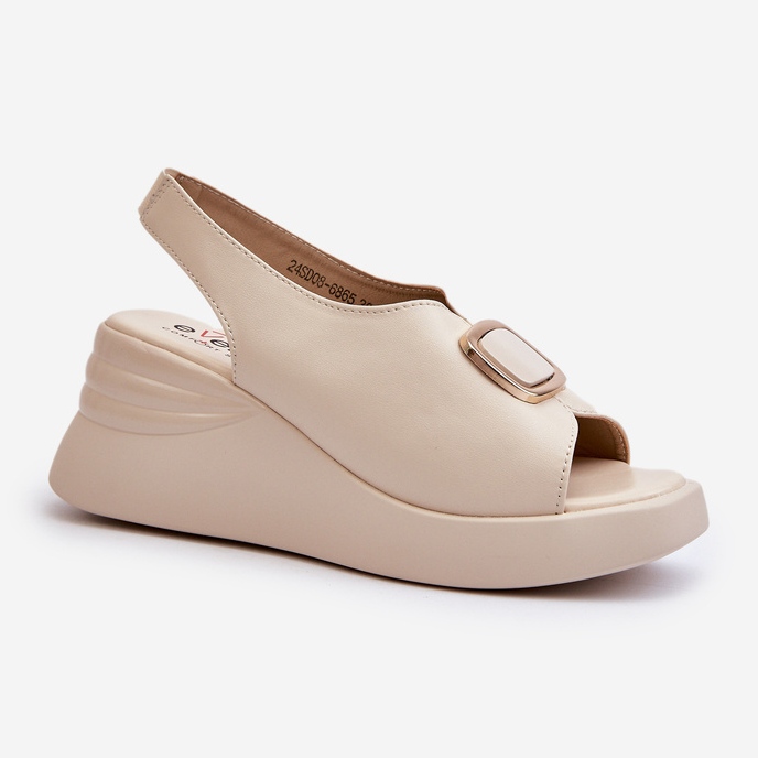 Sandali Con Zeppa Da Donna In Pelle Con Decoro, Salvania Beige 2