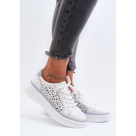 Sneakers Traforate da Donna con Plateau in Pelle Bianca Peilaeno 2