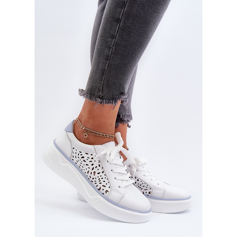 Sneakers Traforate da Donna con Plateau in Pelle Bianca Peilaeno 2