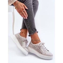 Sneakers Traforate da Donna con Plateau in Pelle Grigia Peilaeno grigio 1