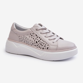Sneakers Traforate da Donna con Plateau in Pelle Grigia Peilaeno grigio 2