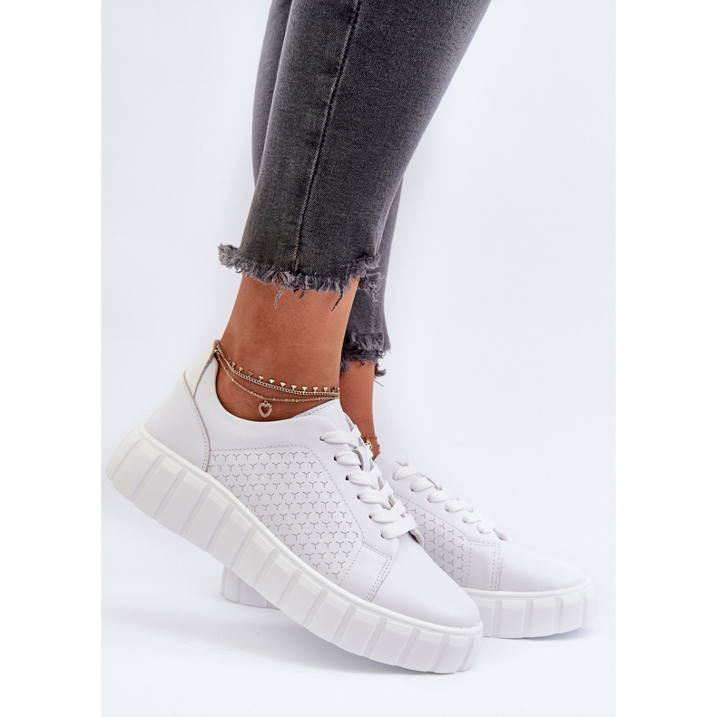 Sneakers da Donna in Pelle con Plateau, Bianco Eselmarie 2