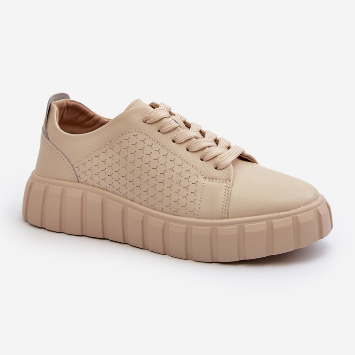 Sneakers in pelle da donna sulla piattaforma Eselmarie beige 1