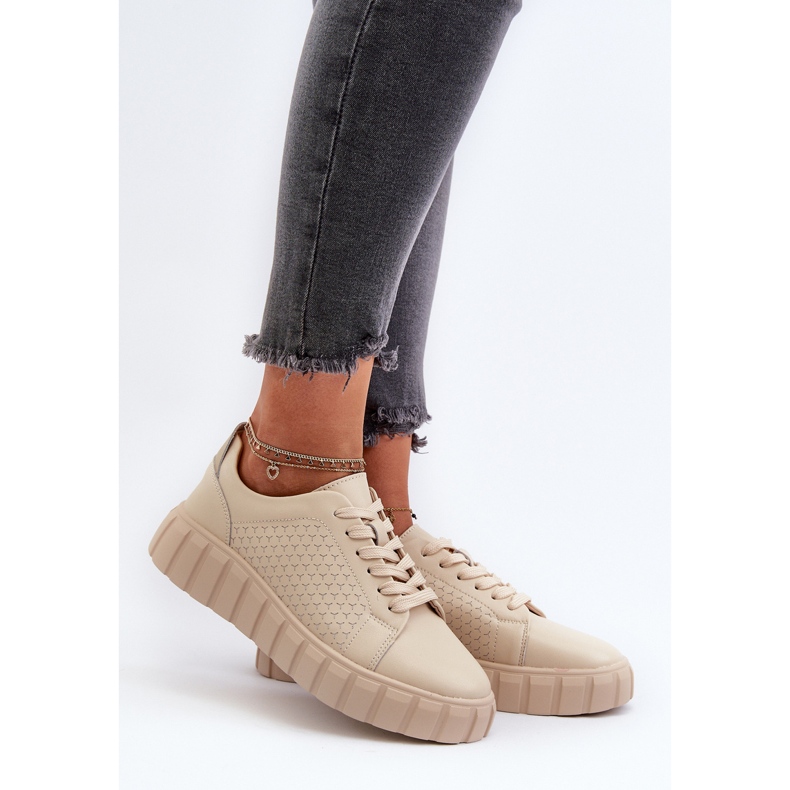 Sneakers in pelle da donna sulla piattaforma Eselmarie beige 2