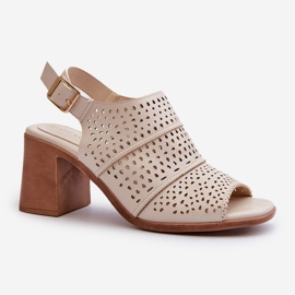 Sandali traforati su tacco alto Sergio Leone SK565 Beige chiaro 1