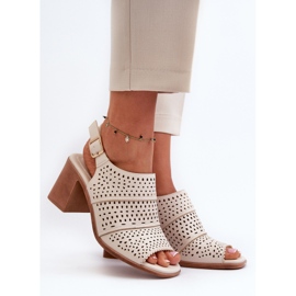 Sandali traforati su tacco alto Sergio Leone SK565 Beige chiaro 2