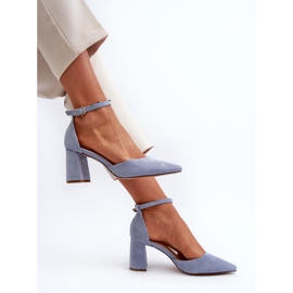 Décolleté con tacco alto e punta a punta, Eco suede, Blue Halene 1