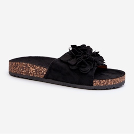 Infradito da donna con plateau in sughero in ecopelle scamosciata, colore nero Jaihini 2