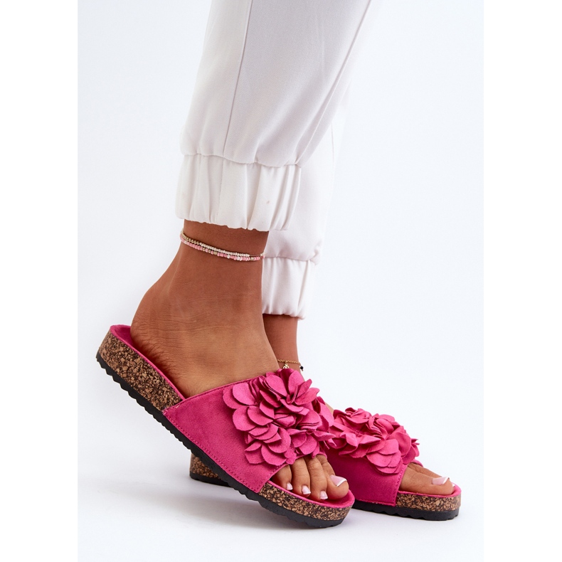 Infradito da Donna su Plateau in Sughero Realizzate in Eco Camoscio Fucsia Jaihini rosa 2