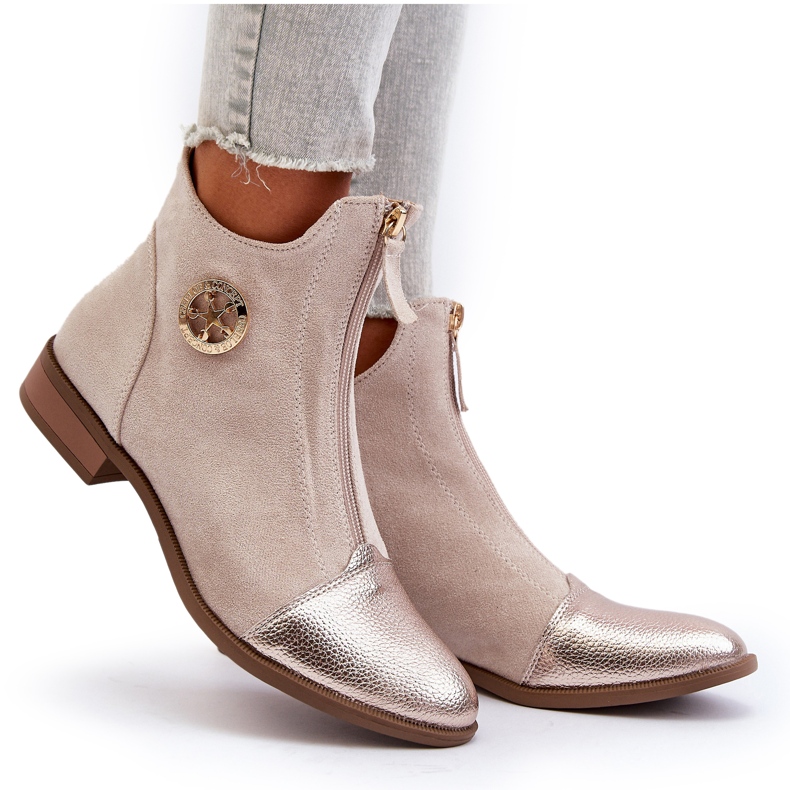 Jezzi Stivali Bassi da Donna con Cerniera, Loratie Beige 4